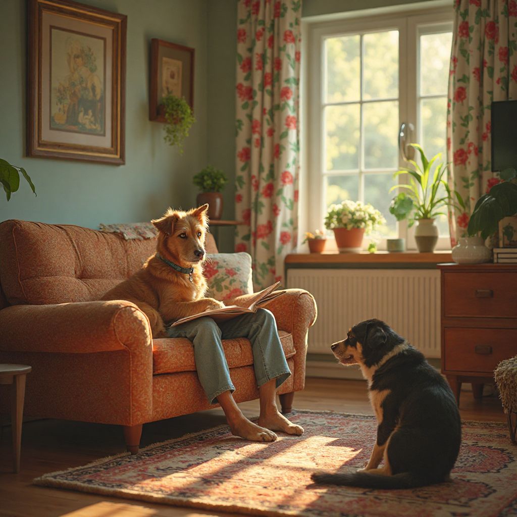 Pet sitter caring for pets at home